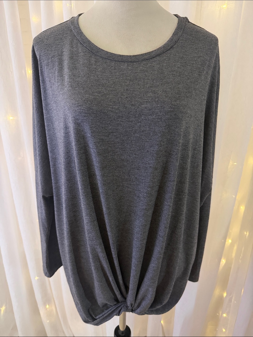 Umgee Charcoal Grey Front Twist-Knot Long Sleeve Top